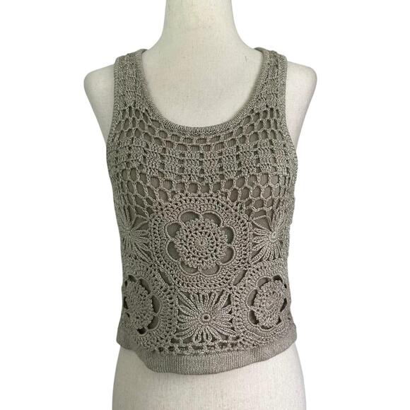 Arden B Graphite Knit Crochet Crop Top Women's Size XS | 72-34-2 - Picture 1 of 6